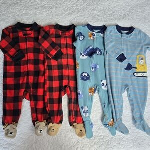 Carter's Fleece Footed Sleeper Pajamas Footies Buffalo Check Bear Construction